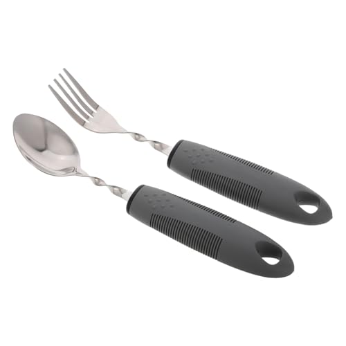 1 セット 老人のフォークとスプーン 食べるための適応機器 身障者用食器 適応器具高齢者 キャ 食器 者用の食器 スクーパーボウル 適応銀器 ステンレス鋼 Grey Beavorty