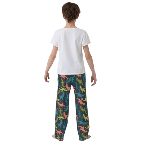 ZZXXB Colorful Lizard Boys Long Pants Soft Trousers Elastic Waist Kids Lounge Bottoms with Pockets S-XL3
