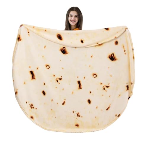 Vessia Burritos Tortilla Blanket Throw Size(Beige,60 inches), Giant Realistic Funny Food Throw for Adults and Kids, 300 GSM Double Sided Soft Novelty Round Taco Blanket