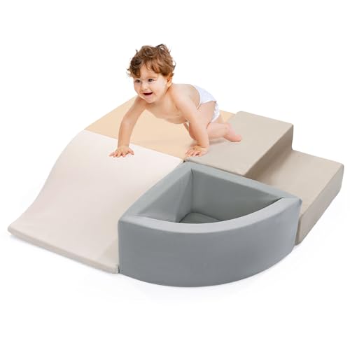 Image of HOMBYS 4-Pieces Climbing Toys for Toddlers 1-3, Foam Climbing Blocks for Kids Crawling and Sliding, Soft Velvet Indoor Playground for Baby Playing Acticity