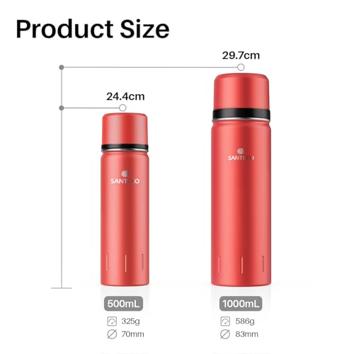 SANTECO Thermoskanne Thermosflasche Edelstahl 1l, 500ml, Auslaufsicher Isolierflasche mit Trinkbecher für unterwegs, Kaffee & Tee für Kinder, Sport, BPA-Frei, 24H Kalt & 12H Heiß 4