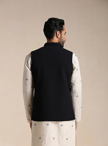 Image of Manyavar Men's Rayon Blend Textured Ethnic Jacket (1pc)