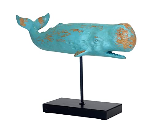 Wal Walfisch Fisch Dekofigur Statue Skulptur Standfuß Polyresin Modern - Maritime Deko für Wohnung in Holz-Optik - Dekoration für Wohnzimmer, Schlafzimmer oder Badezimmer - XL 40x12.50x28 cm