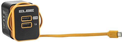 ELBE Carg-2000-N Cargador USB de pared 2xUSB + micro USB, para 3 dispositivos, compatible con smartphones, tablets, mp3, carga inteligente, color negro naranja
