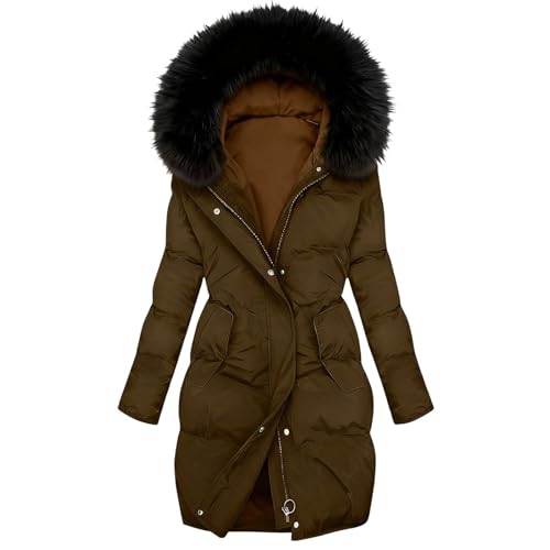 Winter Jackets for Women Quilted Down Long-Lenght Puffer Coats Ladies Lightweight Zipper Waterproof Jacket with Fur Hood Winter Parka Coat Plus Size Slim Trench Coat Padded Warm Outwear - Image 7