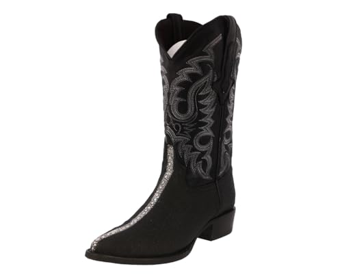 Texas Legacy Mens Black Western Leather Cowboy Boots Stingray Row Print J Toe