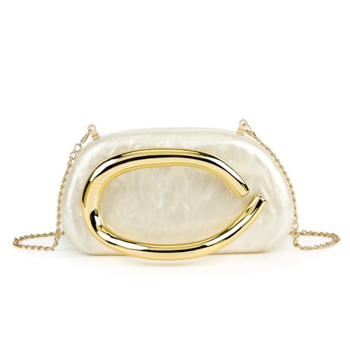 Image of Women Acrylic Clutch Purse Metal Handle Evening Bag Trendy Box Shoulder Crossbody Bag Handbag for Wedding Party Causal