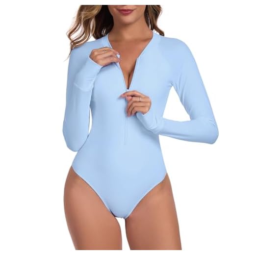 RELLECIGA Maiô feminino de manga comprida Rash Guard com proteção UV para surfe, Azul marinho