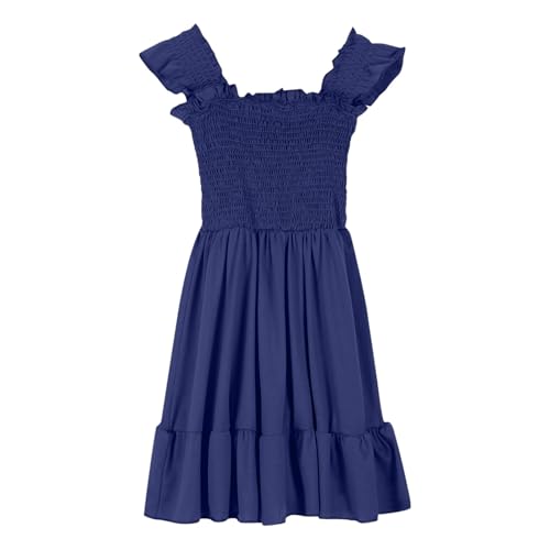 Girls Summer Sundresses Smocked Sleeveless Dress with Pockets Casual Playwear Comfortable Breathable Outfit for3