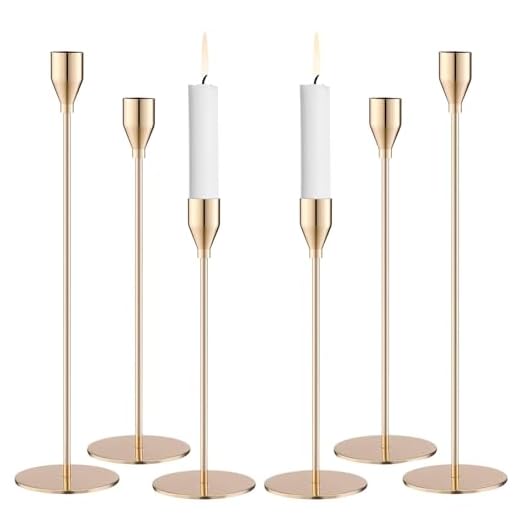ZHYLUO Gouden kandelaar, set van 6, voor dinerkaarsen, 23/28/33 cm, metaal, goud, klassiek, voor binnen, bruiloften, verjaardagen, feesten, feestdagen, diners, huisdecoraties