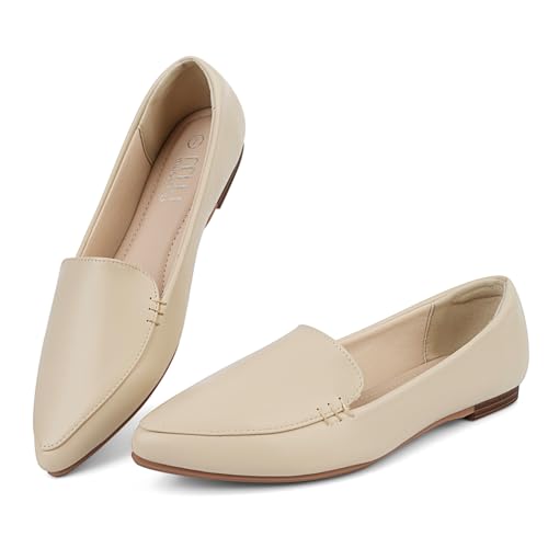 Image of MUSSHOE Pointed Toe Flats for Women, Comfortable Business Casual Work Shoes, Slip On Loafers with Arch Support, Office Walking Flats for All Day Standing