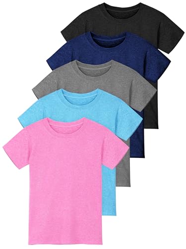 Opiniones de Ropa de Balonmano americano para Niño del mes. 49 Poroka - Paquete de 5 camisetas atléticas de manga corta para niñas, cuello redondo, ropa deportiva activa, camisetas deportivas para niños