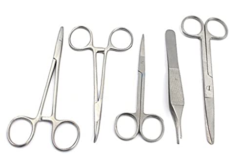 AAPROTOOLS 5 Pieces Scissors Forceps HEMOSTATS Needle Holders AA-SCR-1001 A+ Quality