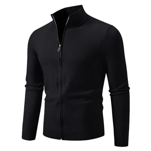 Men's Stand Collar Cardigan Solid Color Slim Fit Zipper Knitted Sweatercoat ，Men Long Sleeve Sweater Cardigan - Main Image