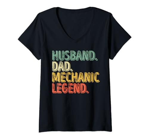 Husband Dad Mechanic Legend Camiseta Funny Father's Day Gift Camiseta Cuello V