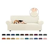 KEKUOU Stretch Loveseat Sofa Cover Slipcover,Couch Covers for 2 Cushion Couch Sofa (55'-78') Furniture Protector Sofa with Elastic Bottom for Kids,Dog. Jacquard Small Checked(Medium,Beige)