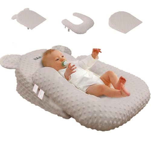Image of 3Pcs Set Baby Wedge Pillow Bassinet Wedge Baby Reflux,Baby Lounger Snuggle Nest Milk Anti-spit Flat Head Prevention Nursing Pillow Sleeper Baby Feeding Natural Incline Pillow (Grey, One Size)