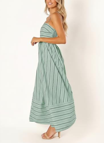 Image of chouyatou Women's Striped Back Smocked Maxi Dress Sexy Spaghetti Strap Cut Out Flowy Swing Long Dress