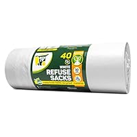 BIN IT 40 White Drawstring 30L Strong & Secure, Refuse Sacks, Bin Bags, Bin Liners, Recycled, Tear Resistant, 30 μm, Perfect for Everyday Use, Household, Office, Kitchen & Caterers