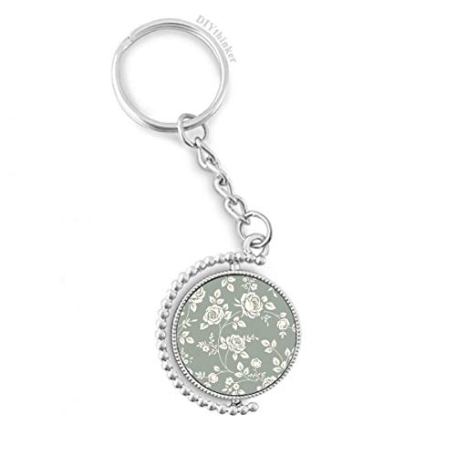 Porte-clés rotatif motif plante et fleur rose petit format multicolore