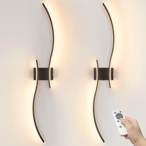 VOLISUN Battery Operated Wall Sconces Set of Two, 39.4 inch Wireless Wall Sconces, 3000K-6500K Dimmable Wall Lamps with Remote, Rechargeable Black Wall Lights for Living Room, Hallway, Bedroom