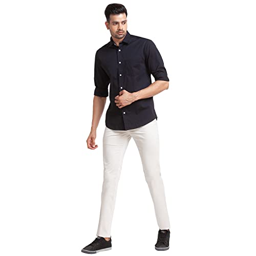 Image of Colorplus Men's Pure Cotton Solid Pattern Tailored Fit Spread Collar Full Sleeve Casual Shirt