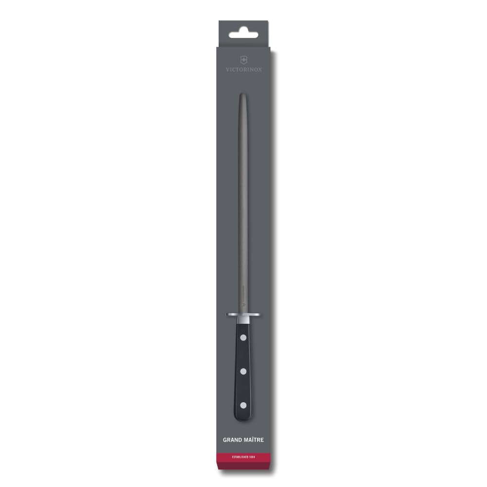 Victorinox Grand Maître Chaira de acero para afilar, 25 cm, superficie de carburo de tungsteno, redonda, hasta 70 HRC, negro