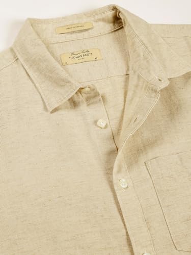 Image of Thomas Scott Men's | Solid | Premium Linen Blend | Spread Collar | Summer Wear | Long Sleeve | Shirts for Men