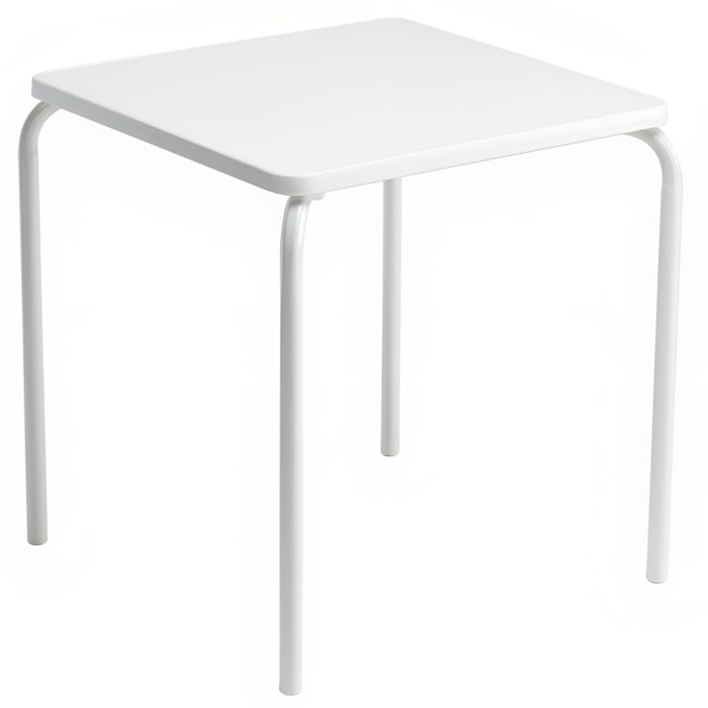 MBH - Table Carrée en Acier Blanc Empilable 67x67x72 cm avec Plateau en Résine pour la Restauration, Intérieur et Extérieur, Idéale pour Bar, Restaurant et Café