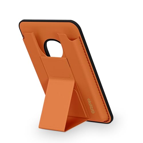 Image of GRIPP Mag Pocket Stand Wallet Card Holder Compatible with Mag-Safe for iPhone 17 /16 /15 /14 /13 /12 Series & All Mag-Safe Phone Cases, Built-in Stand, Premium Leather, Strong Magnetic Alignment - Orange