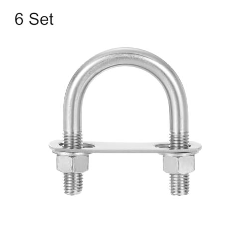 Image of uxcell Round U-Bolts, 6 Sets 45mm(1.77 inch) Inner Width 78mm Length M12 304 Stainless Steel U Clamp Bolt with Nuts and Plates, for Boat Trailer