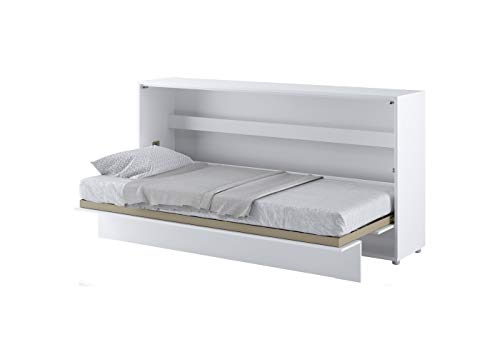 Schrankbett Bed Concept, Wandklappbett mit Lattenrost, V-Bett, Wandbett Bettschrank Schrank mit integriertem Klappbett Funktionsbett (BC-06, 90 x 200 cm, Weiß/Weiß Hochglanz, Horizontal) – Bild 4