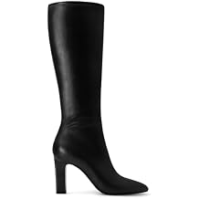 DOEYG Black Knee High Boots for Women Leather Tall Boots Dressy Casual Comfortable Fashion Pointed Toe Long Chunky Block Heel Boots with Side Zipper