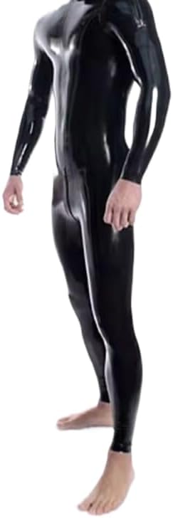 Shoulder Zip Latex Men Catsuit Black Rubber Bodysuit Handmade Clothing