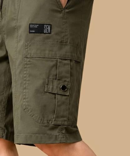 Image of Men's Cotton Twill Cargo Shorts, Regular Fit, Drawstring Waist, Mid Rise, Casual Style, 4 Pockets