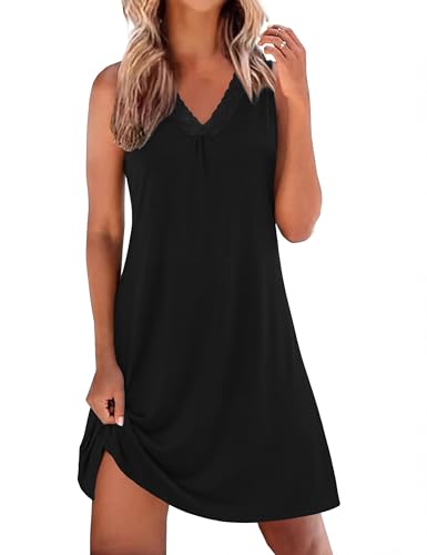 Litherday Nachthemd Damen Sommer Ärmelloses Sexy Schlafkleid mit Schlafshirt Spitze V- Ausschnitt Sexy Nachtwäsche Negligee Bequeme