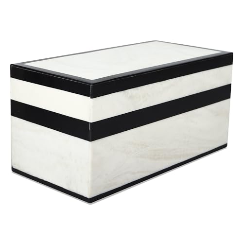 Handicrafts Home Handmade Black White Large Keepsake Box with Lid,10x5x5 In