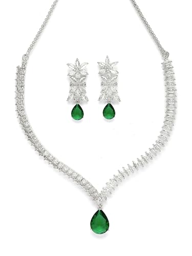 Image of Karatcart Elegant Silver Plated Blue American Diamond Necklace Set for Women