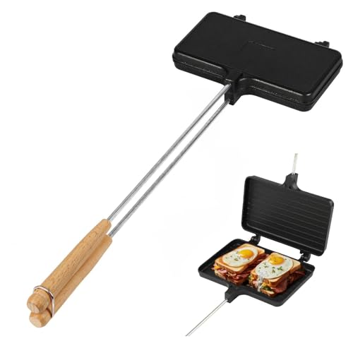 Yuezhongoo Double Pie Iron for Camping,Non-Stick Sandwich Maker with Removable Handles, Mountain Pie Maker, Easy-to-Clean for Toasted Pies, Grilled Sandwiches And Meats, for Campfire Cooking by Yuezhongoo - Used condition - US$22.99