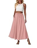 Lepunuo Casual Maxi Skirt Boho High Waisted Flowy Trendy Cute Ladies Skirts with Pockets A - Pink