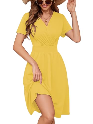 Image of Heymoments Womens Summer Short Sleeve Casual Dresses V-Neck Beach Dress with Pockets S-2XL