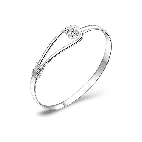 Silver Bracelet Elegant Clip-On Button Womens Silver Bracelet Floral Design Silver Charm Bracelet Bangle Classic Bangle Jewellery for Women Girls(925 plated silver ) Cover