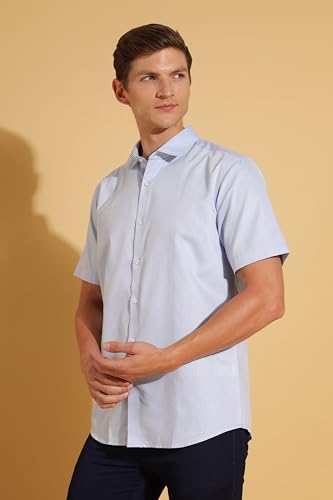 Image of Fyltr Men's Regular Fit Cotton Blend Shirt - Half Sleeve | Stylized Collar Band | Formal Shirts for Men