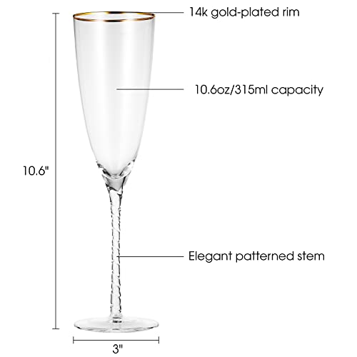 Berkware Set Of 2 Champagne Glasses- Luxurious Crystal Champagne Flutes With Twisted Stem And Gold Rim - Champagne Glasses For Toasting (2) #TOP3