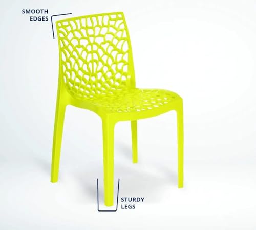 Image of activa Web Designer Plastic Chair for Home, Office and Restaurant and Cafe|Armless Chair for Dining Room| Heavy Duty Outdoor Plastic Chair | Designer Balcony Chair (Yellow, Set of 4)