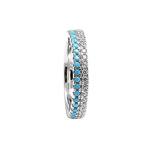 Blue Apple Co. Cubic Zirconia 925 Sterling Silver, Size - 12 Eternity Stackable Band Ring 3.5mm Double Round Simulated Turquoise