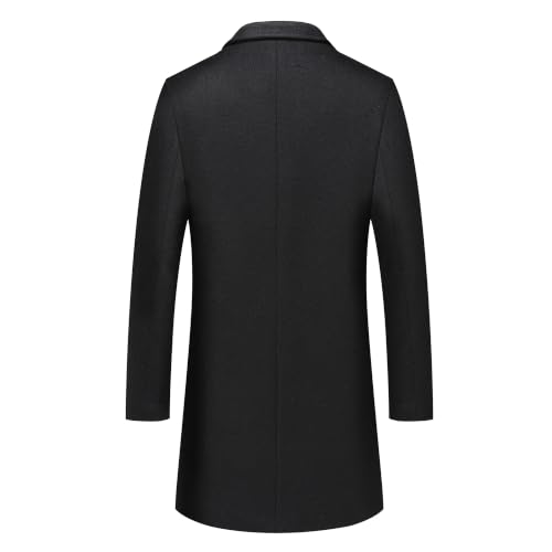 Image of PRIJOUHE Mens Wool Trench Coat Winter Hooded Pea Coat Long Jacket Overcoat
