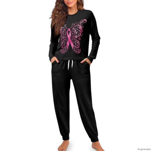 Image of Womens Pajama Sets 2 Piece Pjs Lounge Sets Long Sleeve Sleepwear Crew Neck Pullover Top with Long Pants