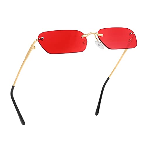 FEISEDY Rimless Sunglasses Y2K Retro Small Narrow Clear Eyewear Vintage Rectangle Sunglasses for Women Men B2643