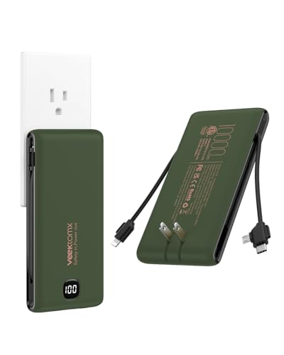 VEEKTOMX Portable Charger with Built in Cables 10000mAh Power Bank for iPhone with Wall Plug Travel Essential Fast Charging USB C Slim External Battery Pack for iPhone 17/16/15 Samsung iPad etc